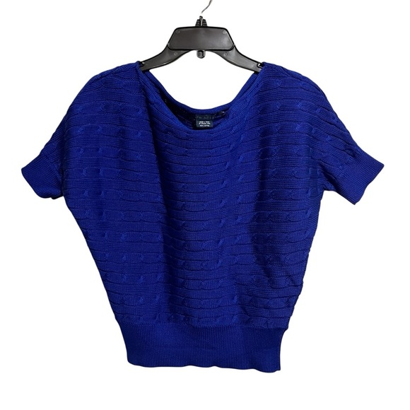 Ralph Lauren Cable Knit Short Sleeve Sweater Blue Preppy Old Money Boatneck M - Picture 1 of 6